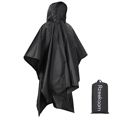 Azeekoom Rain Jacket Rain Poncho, Raincoat Waterproof Unisex Camping Tent Camping Blanket 3-in-1 Multifunctional Rain Cape for Outdoor Picnic Trekking Camping Fishing Hunting Trip(Black)