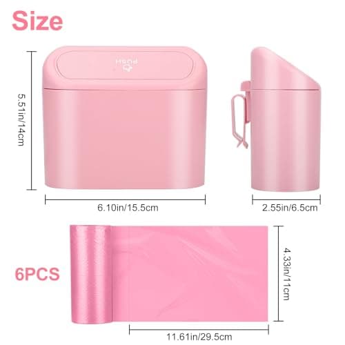 1 Pcs Pink Car Accessories Mini Car Bin Pink with Lid ＆ 100 Pcs Trash Bags — view 2