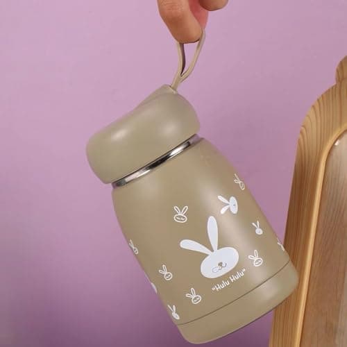 Mini Insulated Bottle Reusable Coffee Cups Cute Rabbit Water Bottle Flask for Hot Or Cold Drinks Small Size Travel Mug with Handle Stainless Steel Double Walled Insulated Tumbler — view 3
