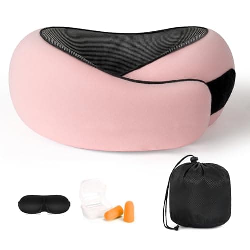 Purecas Memory Foam Travel Neck Pillow, 360° Support with Eye Mask&Earplugs