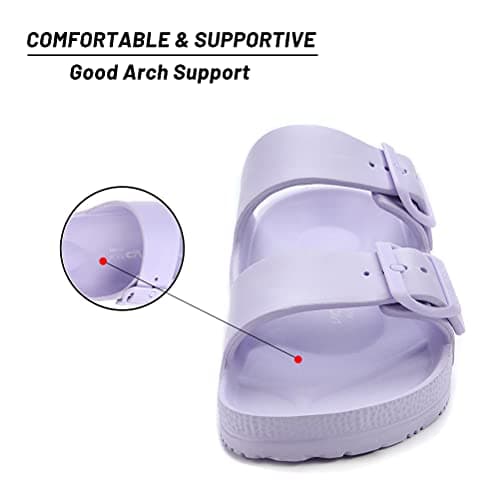 VICT POPU Womens Sandals Open Toe Adjustable Double Buckle Strap Waterproof EVA Footbed Arch Support Mules Slides Light Purple UK 6 — view 2