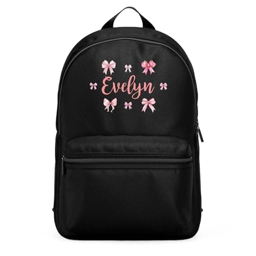 Purple Print House Pink Bows Girls Personalised Mini Backpack Custom Name Back To School Nursery Infant Toddler Holiday Bag, One Size, Black