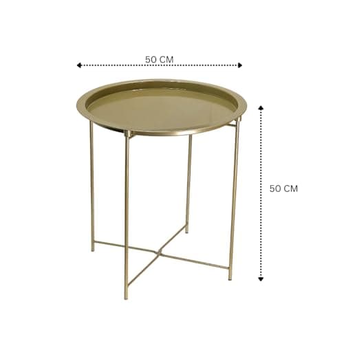 Trendi® Round/Metal Folding/Side Table Tray Top Light/Portable/Coffee/Night Stand (GOLD) — view 3