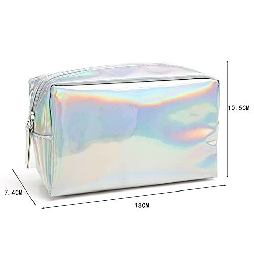 ccHuDE PU Leather Holographic Cosmetic Bag Pouch Makeup Case Toiletry Bags Make UP Organizer for Women Travel, Silver — view 2