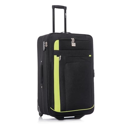 ATX Luggage Suitcase Large Expandable Soft Shell Durable Lightweight Hold Check in Trolley Case with 2 Wheels & Built-in 3 Digit Combination Lock (Black/Lime, 120 Liters)
