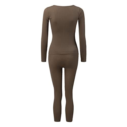 LOIJMK Thermal Underwear Women's Sports Leisure Suit Thermal Underwear Set Breathable Warm Functional Underwear Sleepwear Pyjamas Underwear Winter Cosy Ski Underwear for Home and Sports, coffee, One — view 4