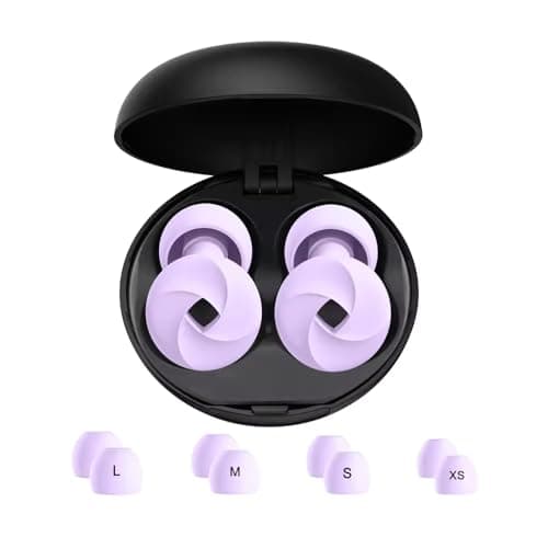 Premium Noise Cancelling Ear Plugs for Sleep, Work, Study, Travel - Soft Silicone Reusable Earplugs - NRR 25-33dB Noise Reduction - Comfortable & Portable (Purple (Premium) 1 Pair, XS, S, M, L) — view 2