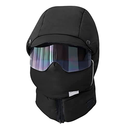4 in 1 Waterproof Ski Cap with Detachable Mask Ear Warmer Anti-fog Goggles for Men Women Winter Warm Full Cover Balaclava Windproof Cycling Hat Trapper Winter Hat Outdoor One-piece Scarf Earflap