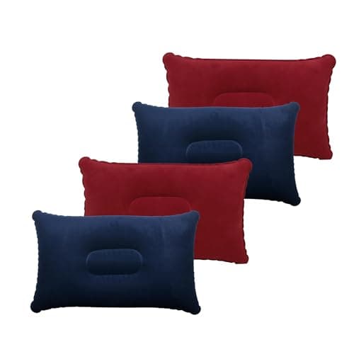TRIXES Inflatable Pillows 4-Pack, Navy & Burgundy - Lightweight Pillows