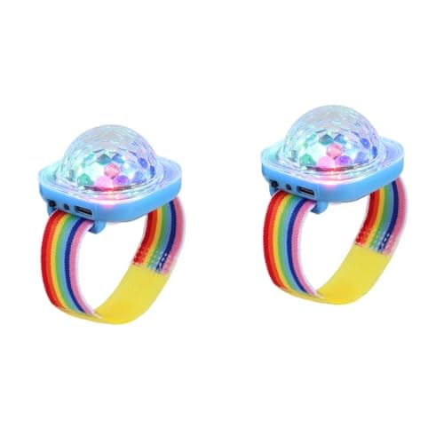 Lancoon 2 Pack Disco Ball Light, Wearable Mini Portable LED Lamp Night Strobe Watch Bracelet USB Charging Voice Controlled with Suction Cup for Kid Party Car Dancing DJ Club(Blue)