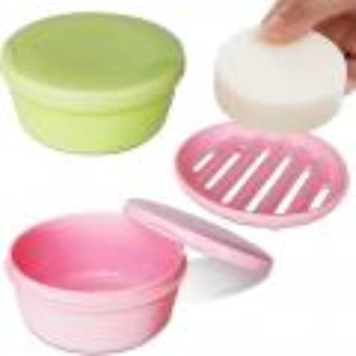 Travel Soap Container, Round Plastic Holder with Leak-Proof Lid, Plastic Travel Soap Container Sink Soap Draining Rack ﻿(yellow) — view 3