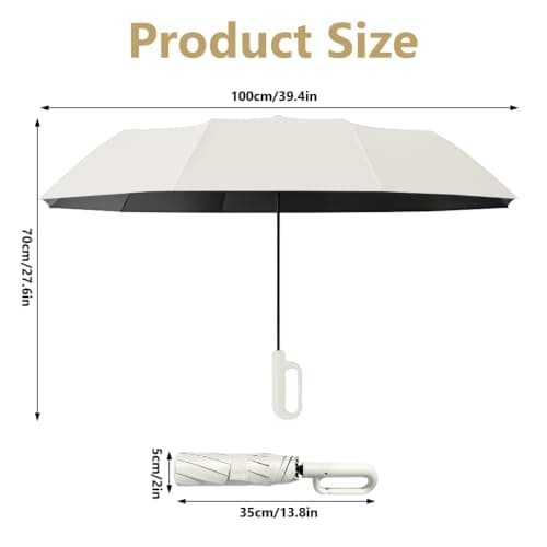 Peldris Compact Umbrella with Carabiner Handle, 10Ribs Folding Portable Strong Windproof Travel Umbrella, Automatic Open Close Umbrellas, Sun Umbrellas UV Protection for Women Men Kids (Beige) — view 2