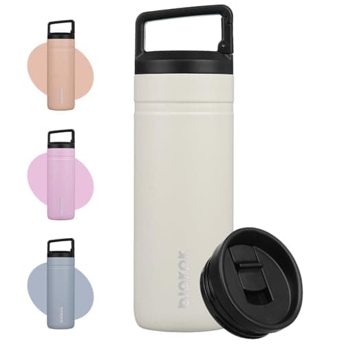 BJPKPK Insulated Water Bottle with 2 Lids,600ml Double Wall Stainless Steel Vacuum Tumbler Travel Coffee Mug,Wide Mouth Thermal Cup,Milky