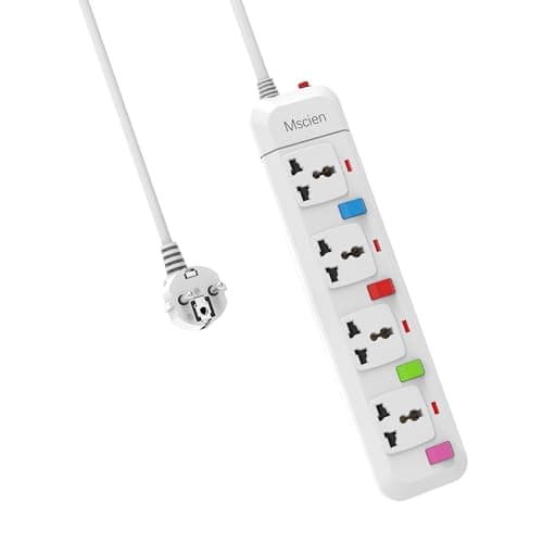 UK to EU Travel Extension Lead, Mscien 4 Way Individual Switches Universal Power Strip Overload Protector With 1.8M Extension Cord