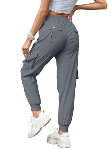 Hormtaer Women's Cargo Joggers Walking Trousers Lightweight Quick Dry Hiking Multi Pants Casual Outdoor Travel Gym Athletic Workout (B Grey, L) — view 2