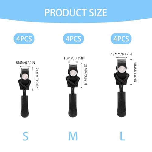 12 PCS Zipper Repair Kit for Luggage, Backpacks, Jackets,Replacement Zipper Pulls, Removable Zip Puller, 3 Sizes Instant Zip Fixer - Easy Grip for Elderly & Arthritis — view 2
