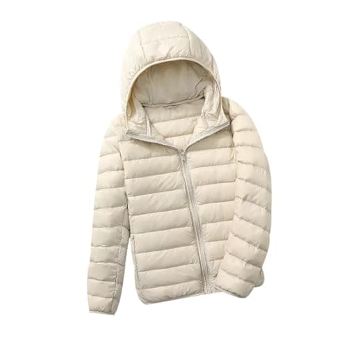 Lightweight Down Jacket Women Ladies Lightweight Puffer Jacket Womens Packable Hooded Puffer Coats Quilted Jackets for Women Padded Oversized Puffer Coat Women Ultralight Down Jacket Womens Beige L