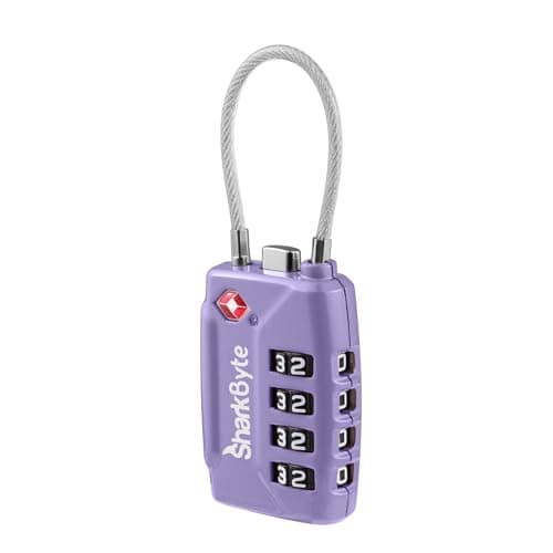 SharkByte TSA Suitcase Locks - 4-Dial Security Travel Combination Padlock, Flexible Wire Cable Travel Lock for Suitcases Luggage Case Travel Bag Gym Locker Code Small Padlock (Pack of 1)