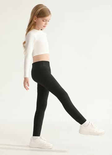 Girls Fleece Lined Leggings Warm Tights Sports Athletic Leggings Winter Thermal Thick School Trousers for Kids Youth Size 6 7 8 9 10 11 12 13 Years Black — view 5