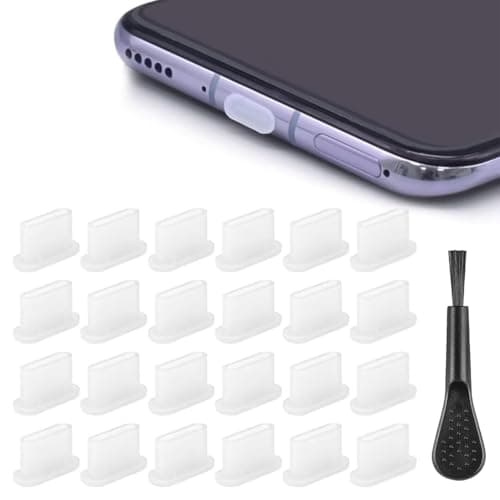 24pcs USB Type C Dust Plug Set, with Cleaning Brush, Transparent Silicone Type C Charging Port Cover, Anti-Dust Stopper Protector Universal Fit for All Type-C Phones, Tablets and Laptops