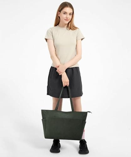 KALIDI FANCY FOREST Women's Green Corduroy Tote Bag With Zip, Medium (35x30x14cm), 15-Inch Laptop & A4 Folders, 4 Pockets, Waterproof, Solid Color, DXRB62 — view 2