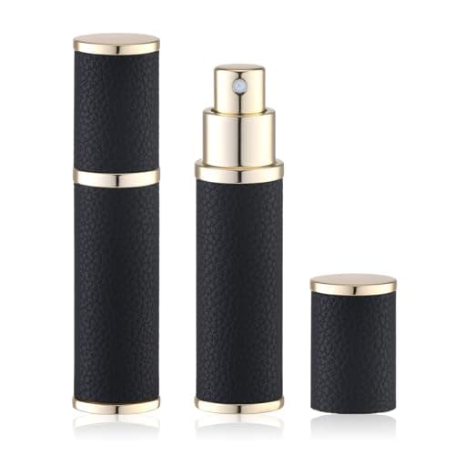 Fusupak Travel Perfume Bottle Refillable - Mini Portable Cologne Atomizer Sprayer - Empty Travel Size Fragrance Pump Dispenser Container for Man - 10ml Black 2PCS Small Pocket Leather Refill Sample