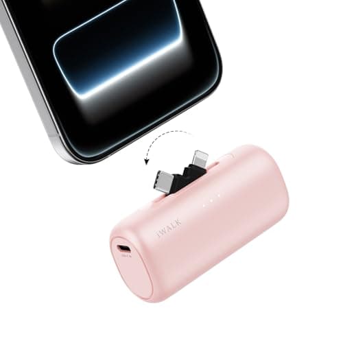 iWALK 5500mAh Portable Charger, 20W Fast Charging Power Bank with Built-in USB-C & Lightning Connectors, Mini Plug-in Battery Pack for iPhone 17/16/15/14/13/12, Android Phones & AirPods, Pink