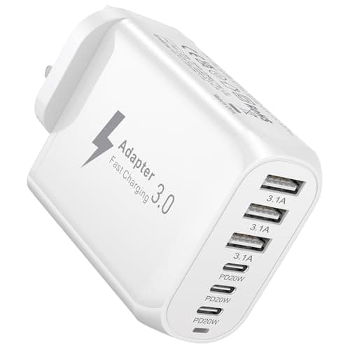 USB C Plug Fast Charge, 60W 6 Ports Multi Charger Plug UK USB Wall Charge