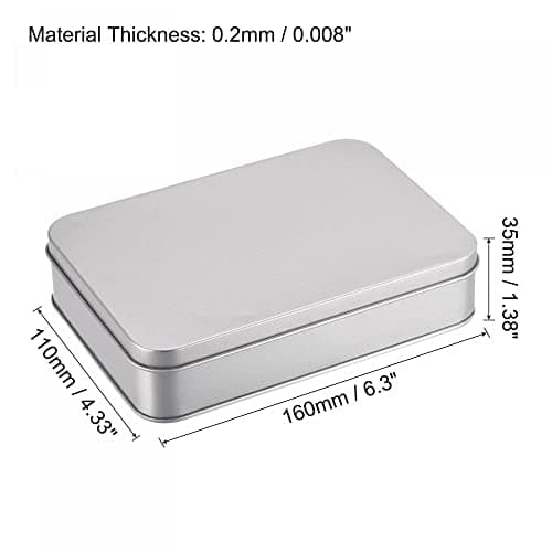 sourcing map Metal Tin Box, 6.3" x 4.33" x 1.38" Rectangular Empty Tinplate Containers with Lids, Silver Tone, for Home Organizer, Candles, Gifts, Car Keys, Crafts Storage — view 2