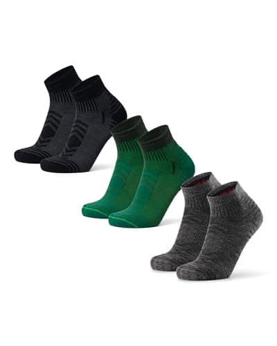 DANISH ENDURANCE Merino Wool Low Cut Hiking Socks with Lightweight Cushioning, for Men & Women, Unisex, 3 Pack, Multicolour (1x Black, 1x Dark Green, 1x Grey), 9-12