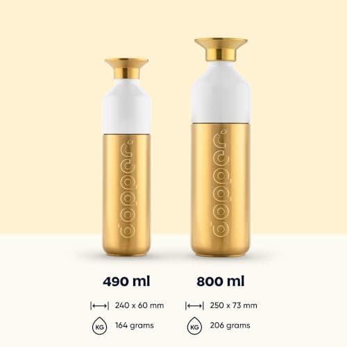 Dopper Steel Gold drinking bottle 490ml - stainless steel water bottle - BPA free water bottle, 18/8 stainless steel, leakproof - sports bottle for sports, outdoor & office — view 2