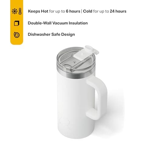 RTIC Road Trip 473 ml Travel Mug with Lid and Handle, Ceramic Liner, Insulated Stainless Steel, Metal, Double Wall Vacuum Insulation, Portable Coffee Mug, Tea Cup — view 2