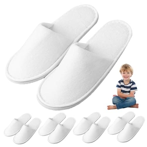 Hilai 5 Pairs of Disposable Slippers for Kids, Breathable & Non-Slip Room Slippers for Hotels, Travel & Home, Towel for Children Aged 4-8