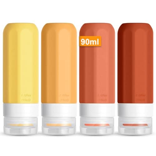 OSDUE Silicone Travel Bottle, 4 Pack 90ml Squeezy Travel Bottles Leak Proof Refillable Squeezable Containers Pots for Lotion Liquid Shampoos Soap and Toiletries