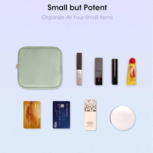 Wandering Nature Small Makeup Bag for Purse Zipper Cosmetic Bag for Women Pouch Travel Eco Vegan Leather Make Up Organizer for Toiletry Bag Water Resistant Gift Idea, Black, Green, Mini, Makeup Bag — view 5