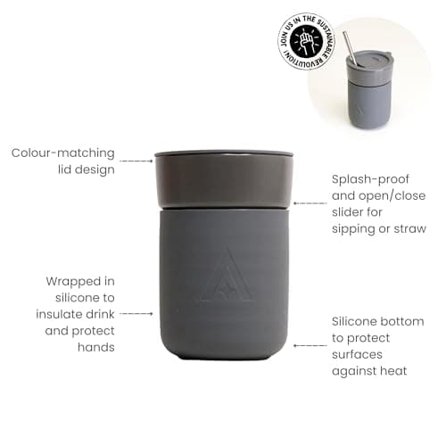 Carry Space Grey Ceramic Coffee Cup Insulated Thermal Silicone Lid 350ml — view 6