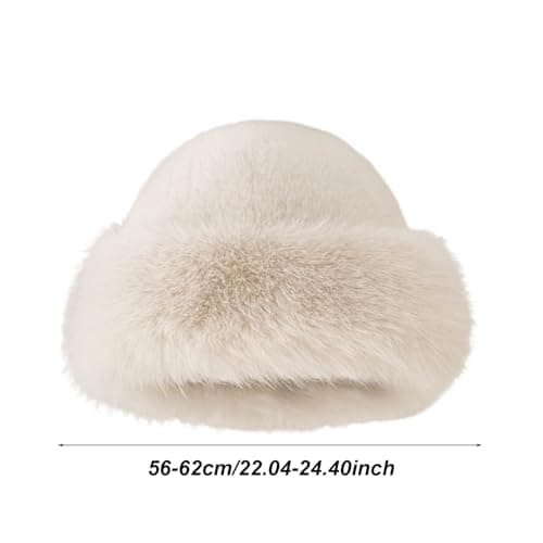 Qiaonan Women's Fur Hat, Winter Warm Hat, Women, Warm Soft Russian Faux Fur Hat, Thickened Fluffy Bucket Hat for Travel, Skiing, Hiking, Elegant Fashion Accessory, Cream Colored — view 5