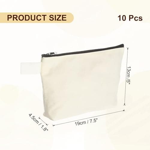 sourcing map Canvas Makeup Bags, 10pcs Travel Cosmetic Bags Bulk, Multipurpose Plain Toiletry Zipper Pouches Blank DIY Craft Bags Pencil Bag for Women Teens, Beige(7.5 x 5 x 1.8inch) — view 2
