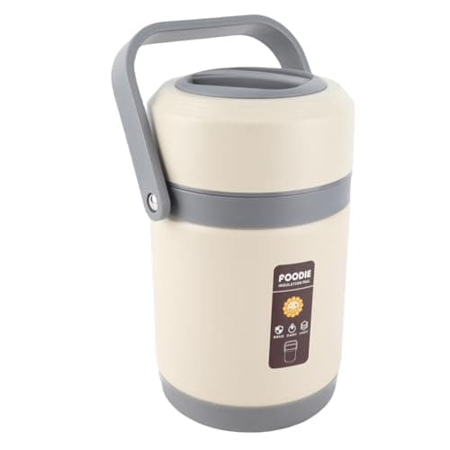 GOWENIC Mini Stainless Steel Thermal Cooker | 2L Portable Insulated Lifting Pot for Travel Camping Office (Beige) — view 2