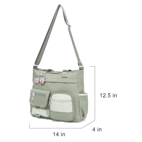 Phaoullzon Crossbody Cute Bag for Teens Kawaii Messenger Purse Nylon Shoulder Tote Bags, Green, Large(could fit 14" laptop), Large(could Fit 14" Laptop) — view 3