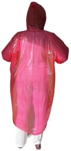Start and Drive Ltd, Poncho Rain Coat Long Sleeve Waterproof Plastic Adult Size Disposable Ponchos with Hoods Emergency Raincoats (UK, Alpha, One Size, Regular, Regular, 1pcs Red) — view 5