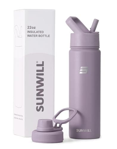 SUNWILL Metal Water Bottle with Straw Stainless Steel, 650ml Insulated Leakproof Thermal Flask for Cold and Hot Drink, Travel, Sports, Gym, Muted Violet — view 6