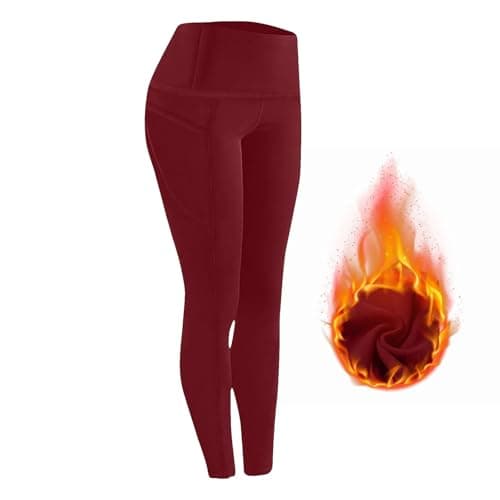 Workout Clothes Women Oversized Thermal Thick High Waist Workout Running Yoga Legging (L) Wine — view 3