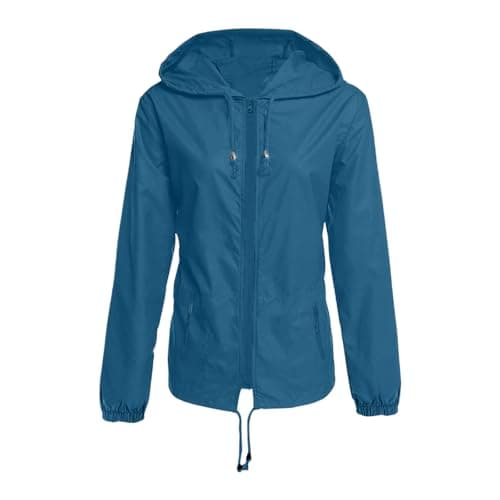 Waterproof Jacket Womens Packaway Rain Coat with Zip Pocket Outdoor Lightweight Softshell Sport Jacket Windproof Windbreak Hiking Jackets Casual Hooded Raincoats Rainproof Coats — view 5
