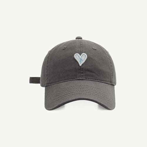 Couple's Heart Embroidered Baseball Cap Soft Hat for Women Men,Soft Cotton-Polyester | Heart Embroidery | Adjustable Strap | Unisex Winter Fashion Grey — view 3