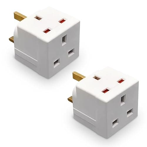 FAMHOME 2 Way block Plug 2 way Plug in Block Mains Adaptor, 2 Way Multi Socket Plug Adaptor, Power Extension Wall Adaptor for Smartphone, Home, Office, Travel (White (2 Pack))