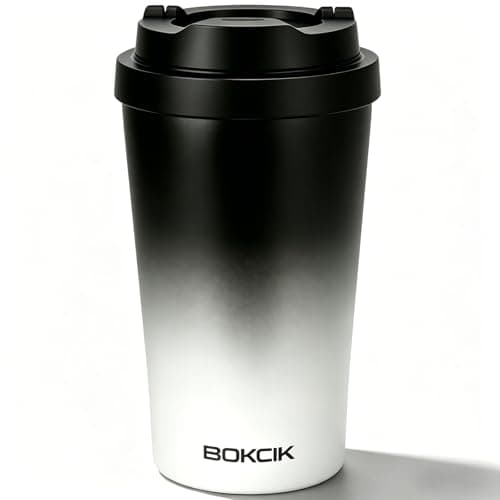 BOKCIK 400ml Insulated Travel Mug with Leak-Proof Safety Lock Pop-up lid
