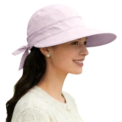 ADUDVLO Sun Hats for Women UK, Stylish UPF 50+ 2-in-1 Detachable Top & Adjustable Visor, Foldable Packable Wide Brim Beach Hat for Travel & Outdoor (Light Pink)