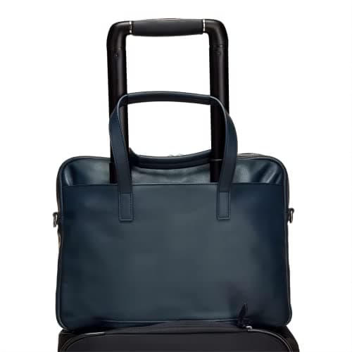 KNOMO Leather Hanover 14 Inch Laptop Briefcase Shoulder Bag Work Bag for Women, Navy — view 3