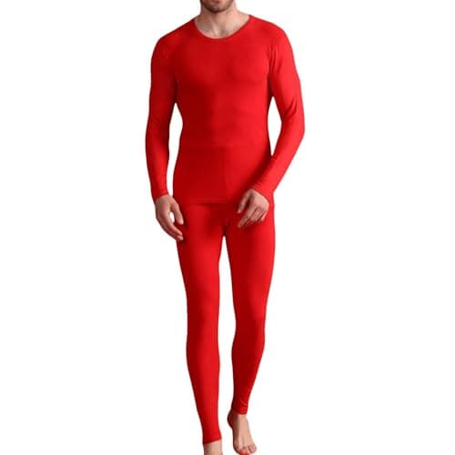 Men's Winter Thermal Underwear Set with Silk and Wool Blend, Double Layer Insulation for Extreme Cold Weather, Long Sleeve Top and Pants, Moisture Wicking Base Layer (Red, XL)